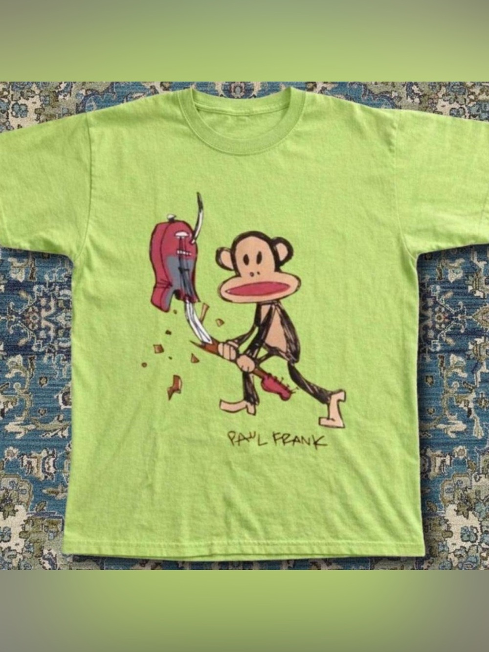 Gildan Lime Green Paul Frank Graphic Tee with Julius Guitar Art